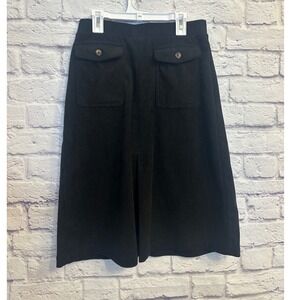 Halara Black Corduroy A-Line Midi Skirt Women's Regular Size S Pocket Detail